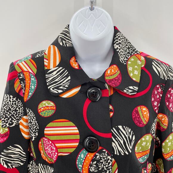 Acorn Black Colorful Fun Mixed Print Ball Shapes Long Sleeve Lined Jacket M - Picture 5 of 13